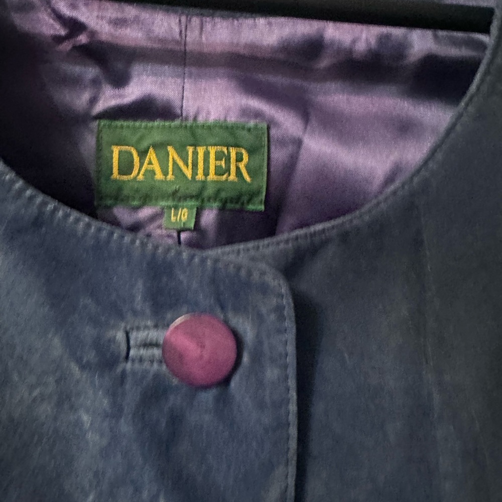Women's Navy Suede Open-Front Jacket with Laser-Cut Sleeves - Picture 5 of 5